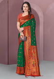 Green Original Meenakari Paithani Silk Zari Woven Saree