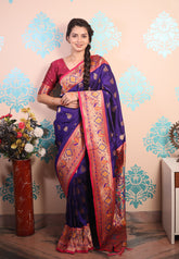 Violet Zari Woven Peacock Paithani Silk Saree