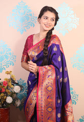 Violet Zari Woven Peacock Paithani Silk Saree