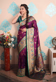 Purple Zari Woven Peacock Paithani Silk Saree