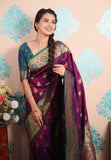 Purple Zari Woven Peacock Paithani Silk Saree