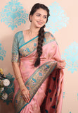 Baby Pink Zari Woven Peacock Paithani Silk Saree