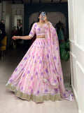 Semi-stitched baby pink lehenga for parties