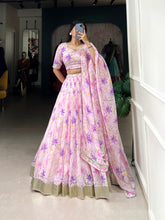 Baby pink floral lehenga with lace border