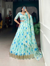 Floral print lehenga with lace border