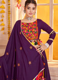 Designer purple cotton lehenga with 10 meter flair for Navratri nights