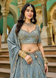 Dusty Blue Marvella Lehenga – Wedding & Festive Wear - Gunj Fashion
