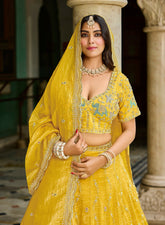 Yellow Tissue Lehenga – Bridal & Festive Wear - Gunj Fashion