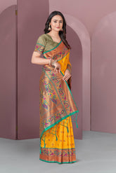 Yellow Original Meenakari Paithani Silk Zari Woven Saree