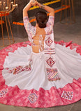White Jacquard Cotton Embroiderd Traditional Lehenga Choli For Navratri