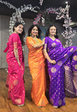 Orange Soft Silk Dual Zari Woven Saree with Peacock Border