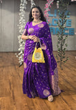 Purple Soft Silk Dual Zari Woven Saree with Peacock Border