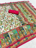 Cream Pure Viscose Silk Position Printed Darbari Saree