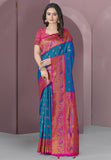 Blue Original Meenakari Paithani Silk Zari Woven Saree