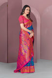 Blue Original Meenakari Paithani Silk Zari Woven Saree