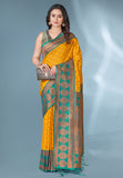 Yellow Polka Paithani Silk Contrast Zari Woven Saree with Unstitched Blouse