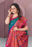Green with Pink Original Meenakari Paithani Silk Zari Woven Saree