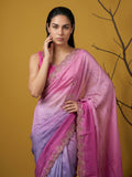 elegant dual color satin saree with cutwork piping border