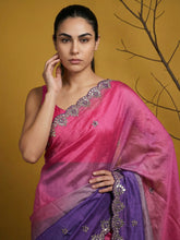 elegant satin saree with cutwork piping border and rich detailing