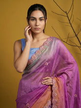 elegant satin saree with cutwork piping border and modern finish