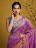 elegant satin saree with cutwork piping border and modern finish