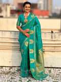 Sea Green Soft Silk Traditional Zari Woven Saree