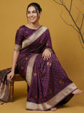 elegant wine saree with rich jamdani pallu and brocade blouse