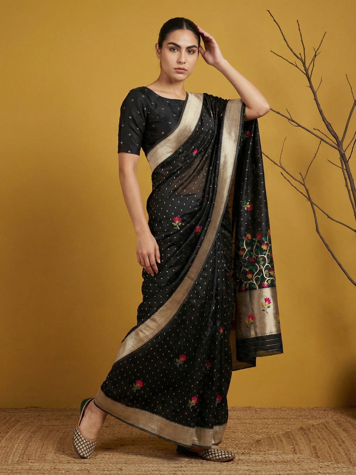 lightweight festive wear saree with rich zari woven detailing