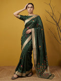 festive wear organza saree with rich jamdani pallu and brocade blouse
