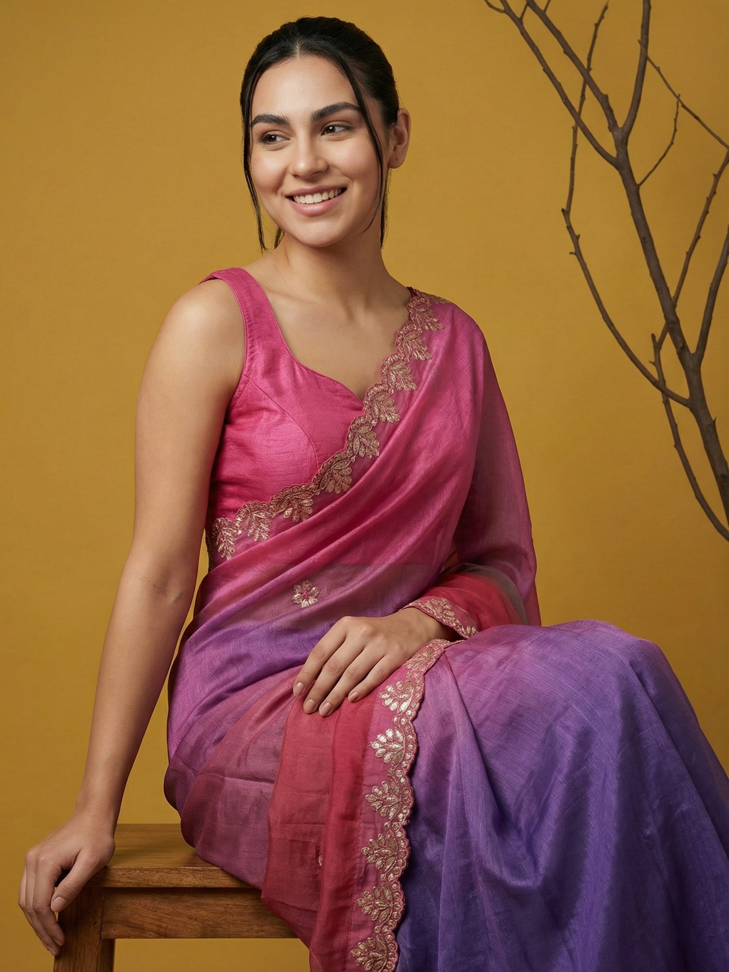 party wear satin saree with smooth drape and luxurious finish