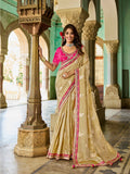 Ivory Saree with Pink Embroidery - Gunj Fashion