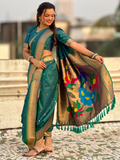 Parrot Green Wedding Special Nauvari Paithani Soft Silk Saree with Zari Woven Polka Motifs and Peacock Pallu