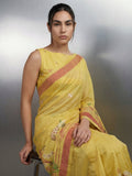 Yellow Premium Muga Cotton Saree with Resham Weaving Buttis and Pencil Art Pallu