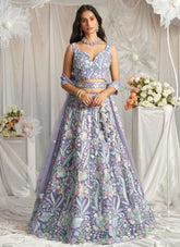 Adorable Mauve Net Lehenga Choli for Indian Wedding with Multicolor Sequin Embroidery