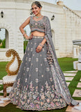 Ethereal grey sweetheart blouse lehenga with tissue dupatta