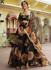 Alluring Black Gota Patti Work Organza Simple Indian Lehenga Choli With Dupatta