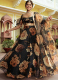 Alluring Black Organza Lehenga Choli with Gota Patti Work for Simple Indian Look