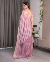 Artisan Dusty Pink Handloom Linen Saree with Tribal Pallu