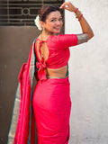 festive light pink silk saree with intricate bandhani zari work