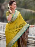 elegant mehendi green silk saree with rich zari woven floral border