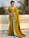traditional mehendi green patola saree with running pallu and brocade blouse