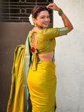 festive mehendi green silk saree with intricate bandhani zari work