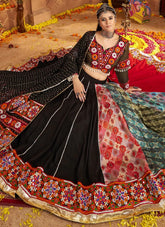 Black Rayon Lehenga Choli with Mirror and Embroidered Georgette Dupatta for Navratri