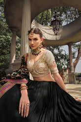 Pure Silk Black Lehenga Set – Graceful Traditional Wear - Gunj Fashion