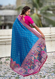 Blue Darbari silk saree with rich woven pallu and tassels