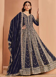 Full Flair Long Blue Anarkali for Wedding Wear