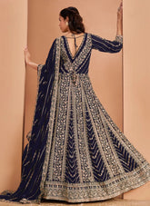 Blue Faux Georgette Embroidered Long Anarkali Suit
