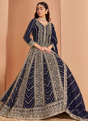 Blue Anarkali Dress Front and Back Embroidery
