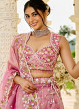 Elegant pink sequins embroidered lehenga choli for wedding and festive wear
