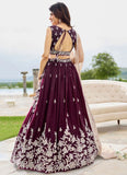 Opulent wine satin silk designer lehenga with embroidered blouse